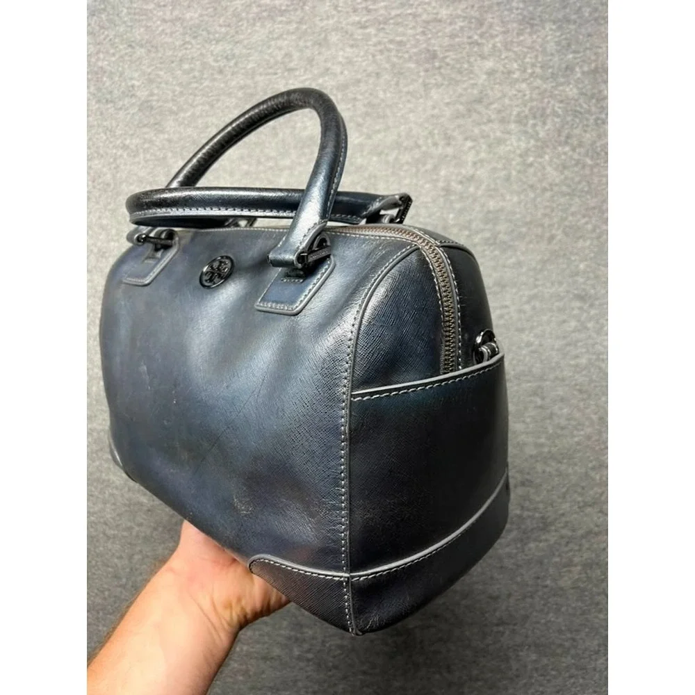 Tory Burch Black Leather Satchel Doctor Bag Top Handle Structured Purse
